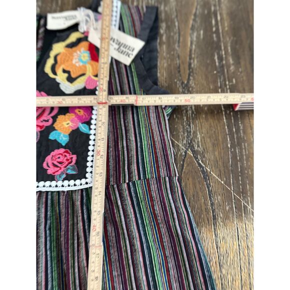 Savanna Jane Embroidered Boho Dress Black Multi Stripe Floral Size Small NWT - Picture 11 of 12